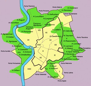 La corona verde degli horti dell'Urbe in epoca imperiale (da V. Jolivet)